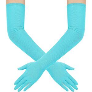 Women's Tulle Sky Blue Long Stretchy Gloves Halloween Party Wedding Costume